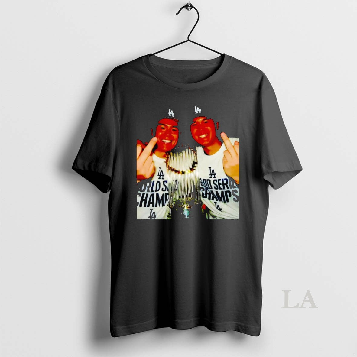 Original Shohei Ohtani And Yoshinobu Yamamoto Middle Finger Trophy Dodgers Champions