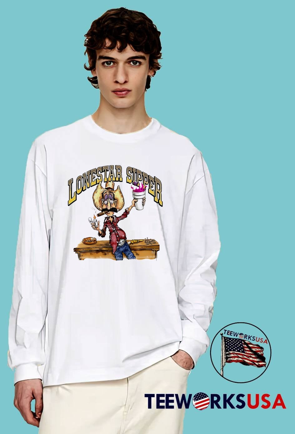 Parlay Cowboy Smoking Cigar and Sipping Lean Lonestar Sipper T-Shirt