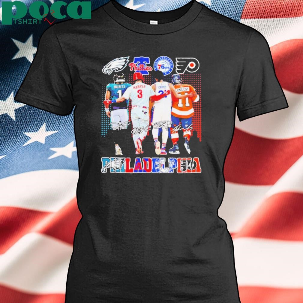 Philadelphia sport teams Hurts Harper Embiid Konecny signatures shirt