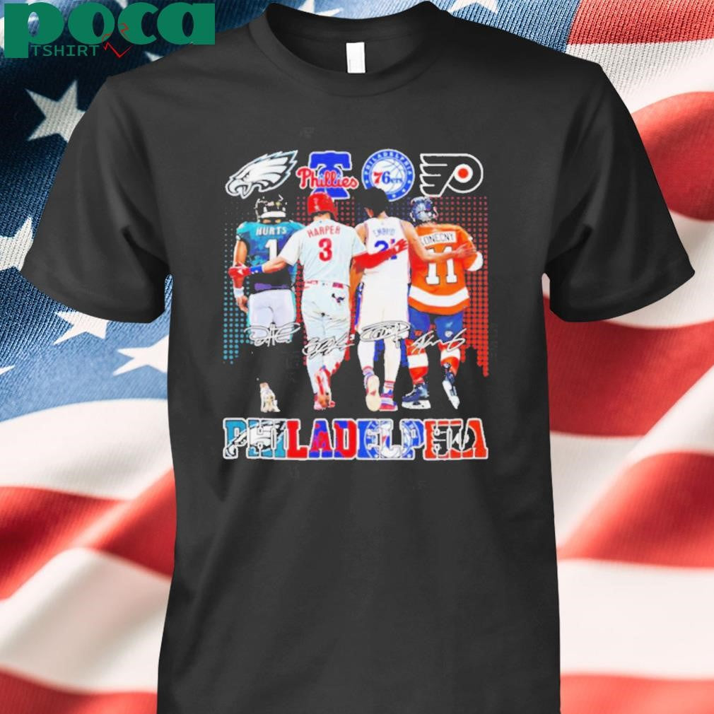 Philadelphia sport teams Hurts Harper Embiid Konecny signatures shirt