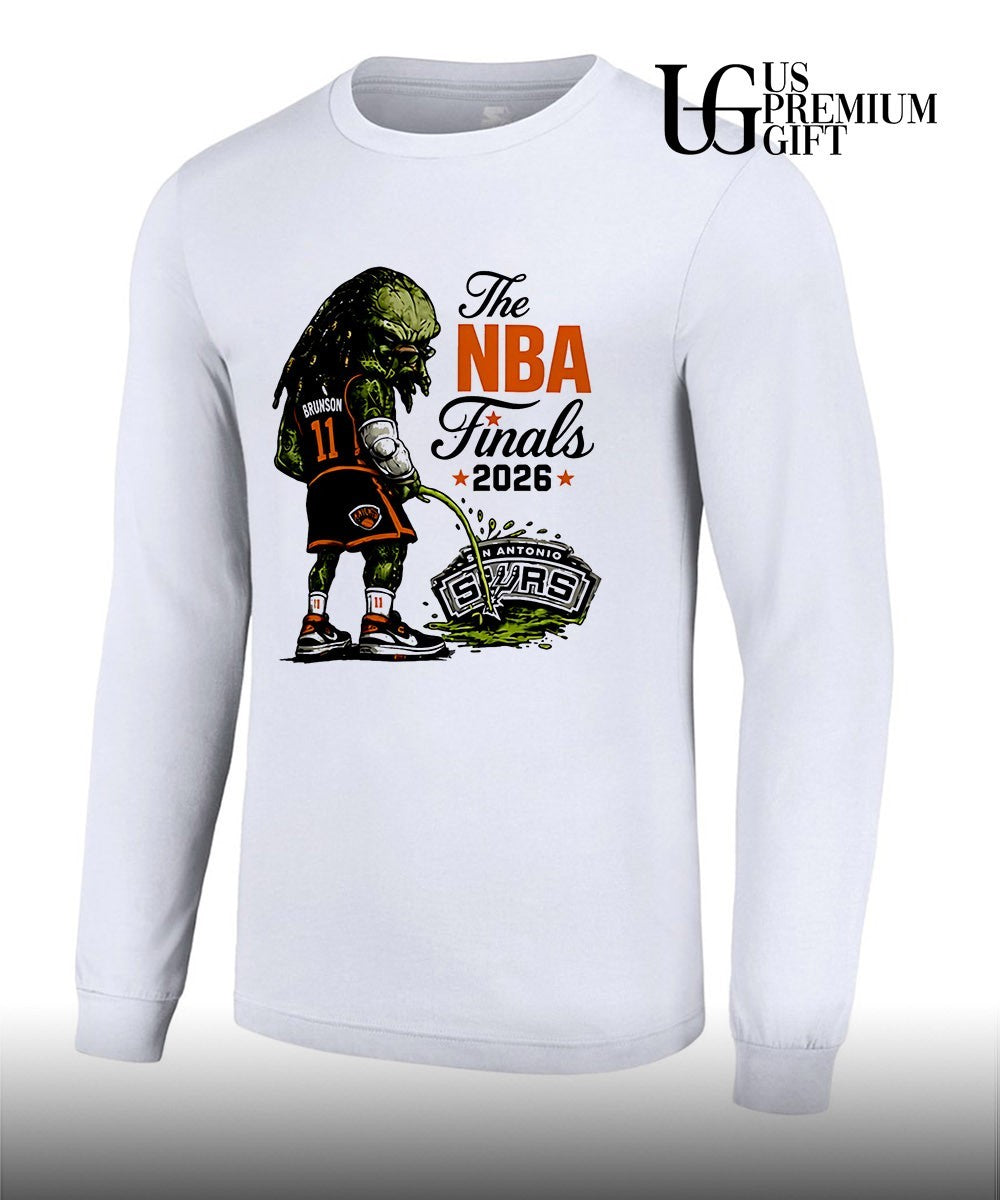 Predator Jalen Brunson peeing on San Antonio Spurs Finals 2026 cartoon shirt