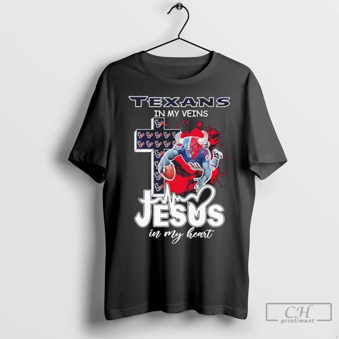 Premium Houston Texans In My Veins Jesus In My Heart Cross Mascot