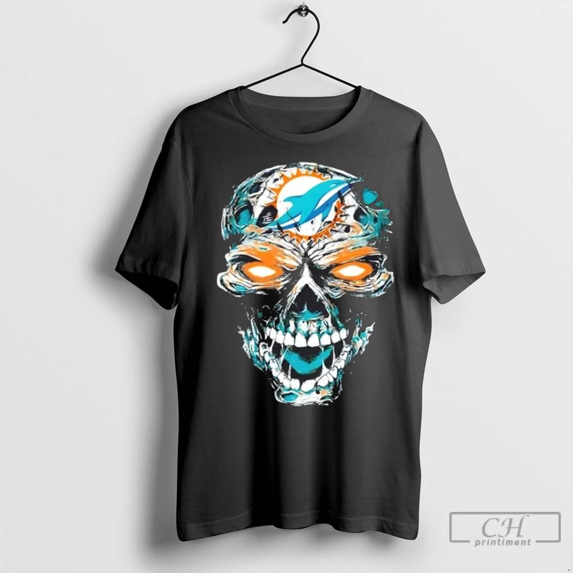 Premium Miami Dolphins X Skull Horror Logo