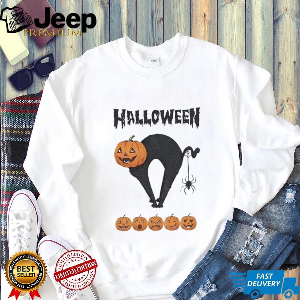 Pumpkin Cat And Spider Halloween Five Carved Jack O’ Lanterns shirt