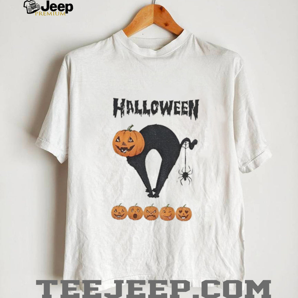 Pumpkin Cat And Spider Halloween Five Carved Jack O’ Lanterns shirt