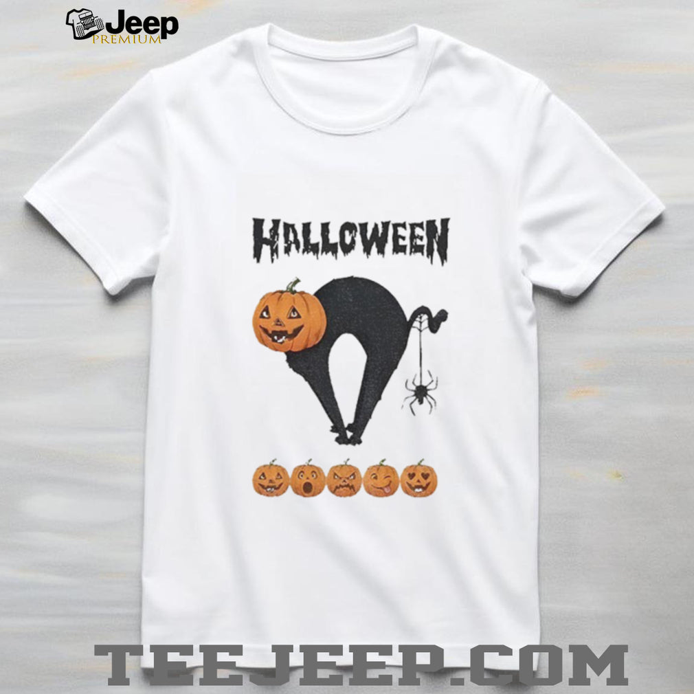 Pumpkin Cat And Spider Halloween Five Carved Jack O’ Lanterns shirt