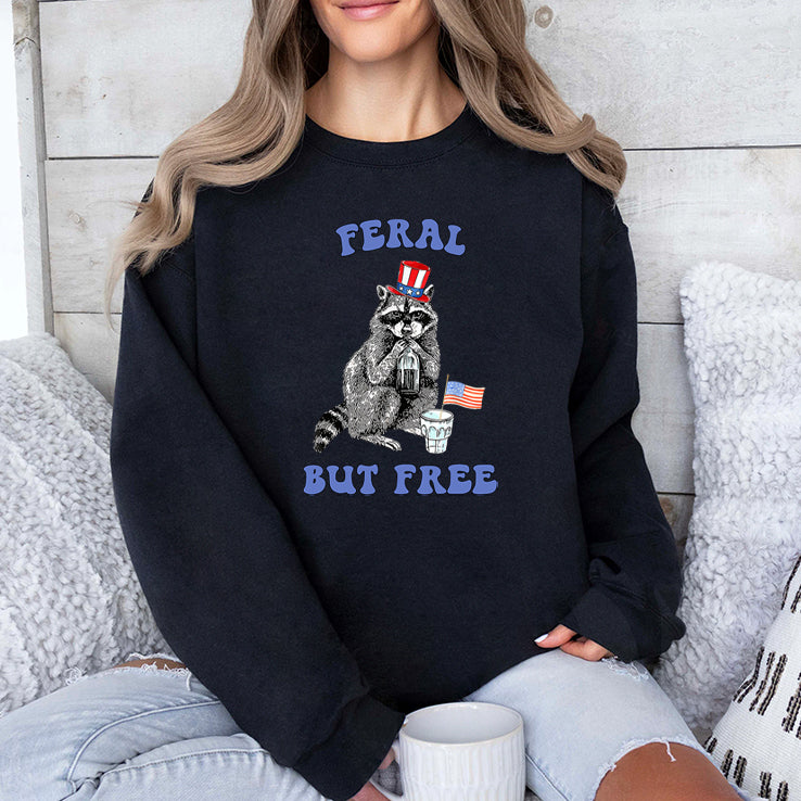 Raccoon Feral But Free Funny 4th Of July Shirt