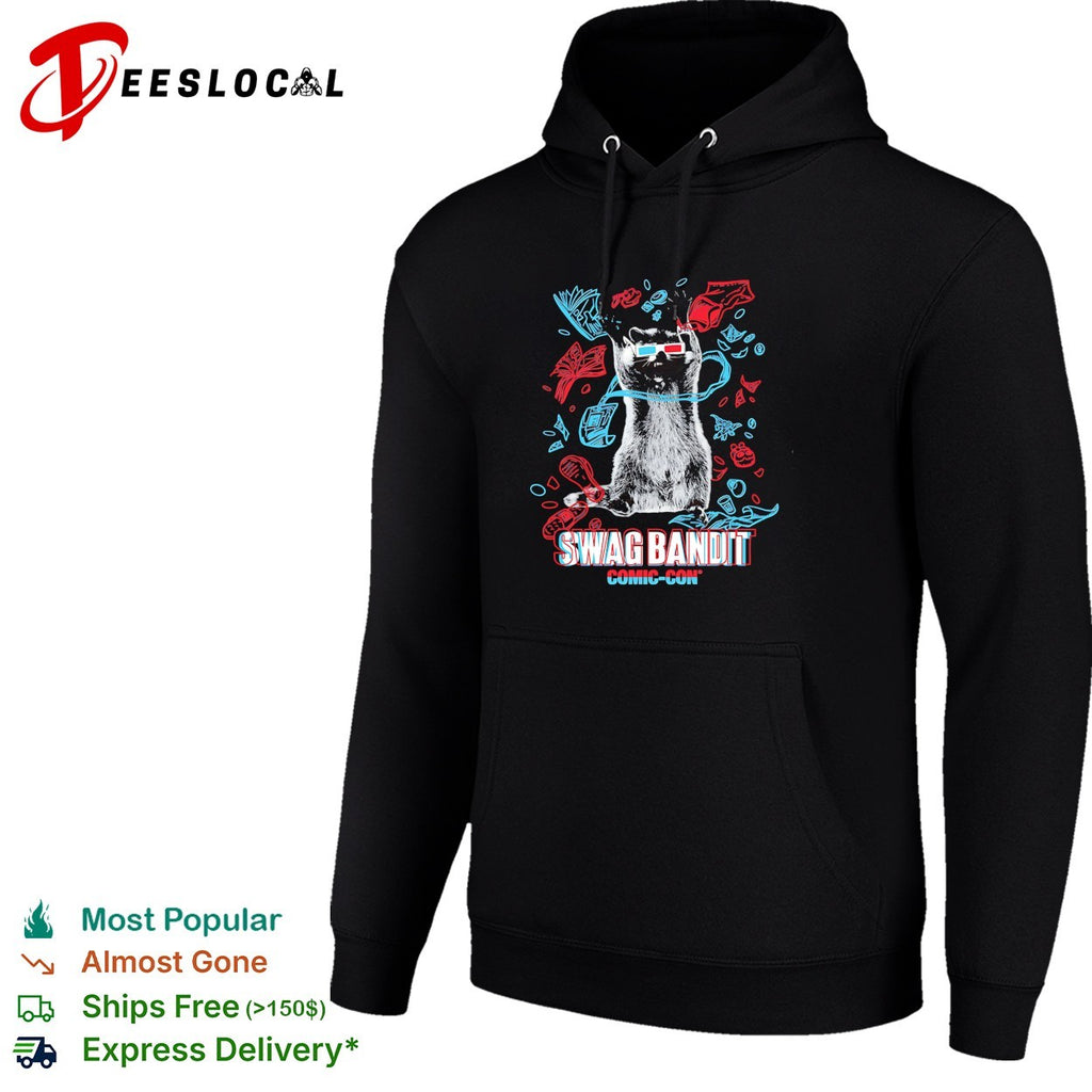 Raccoon wearing 3D glasses swag bandit comic con shirt