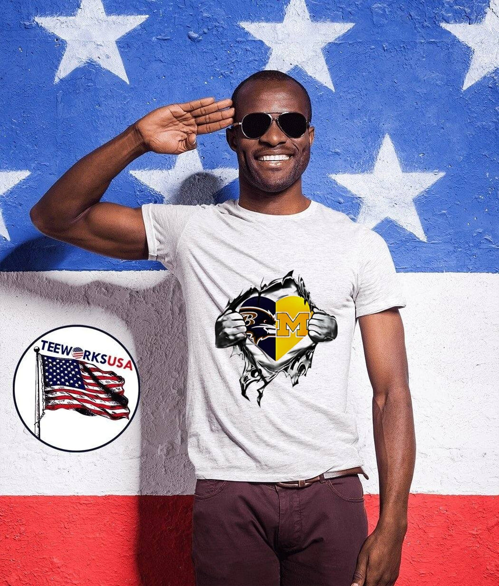 Ravens Michigan Fan Heart Rips Open Chest Men’s T-Shirt