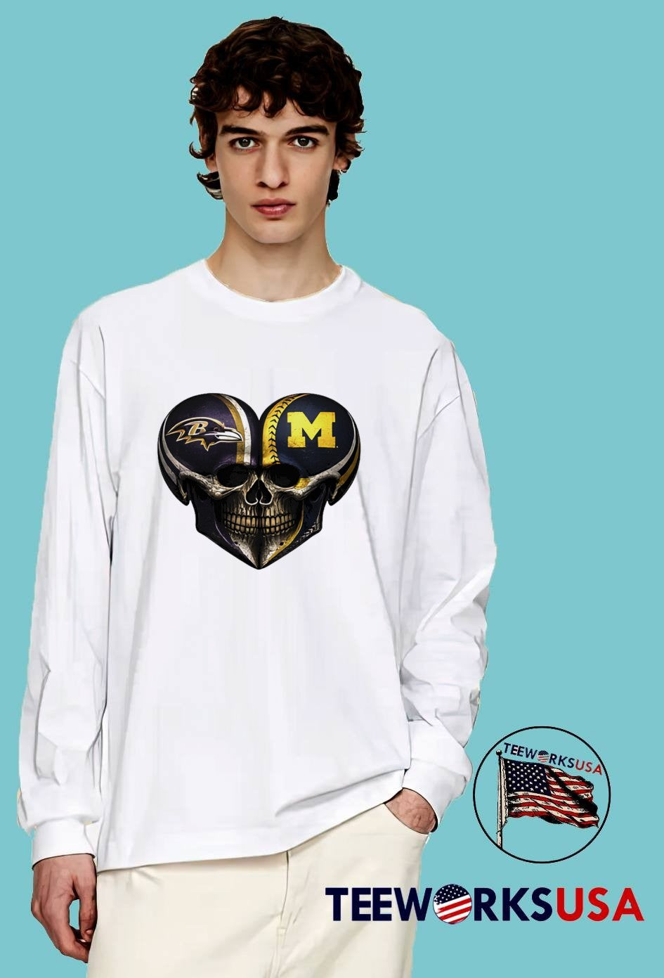 Ravens Michigan Fan Heart Skull Ravens Michigan T-Shirt