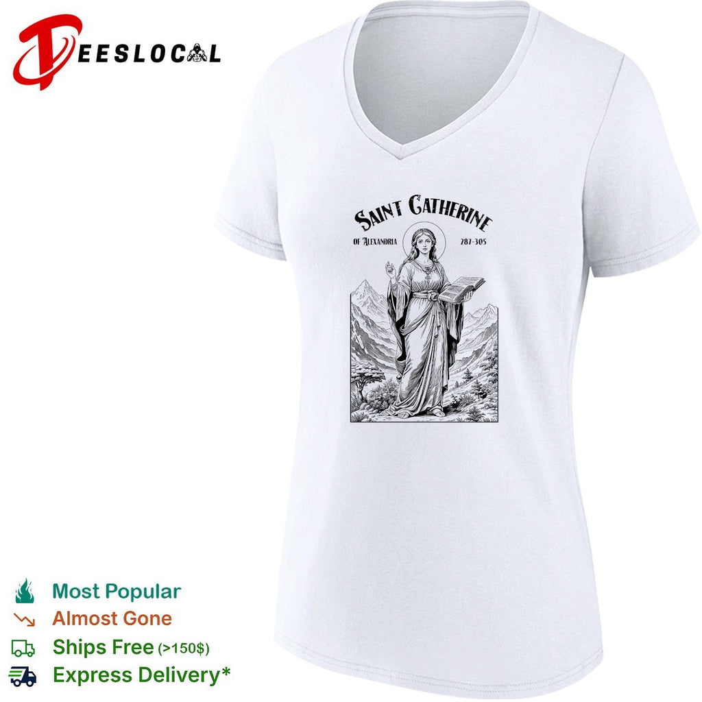 Saint Catherine of Alexandria holding book religious shirt