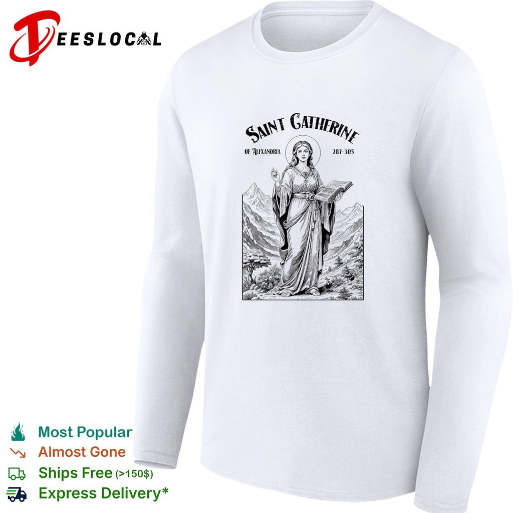 Saint Catherine of Alexandria holding book religious shirt