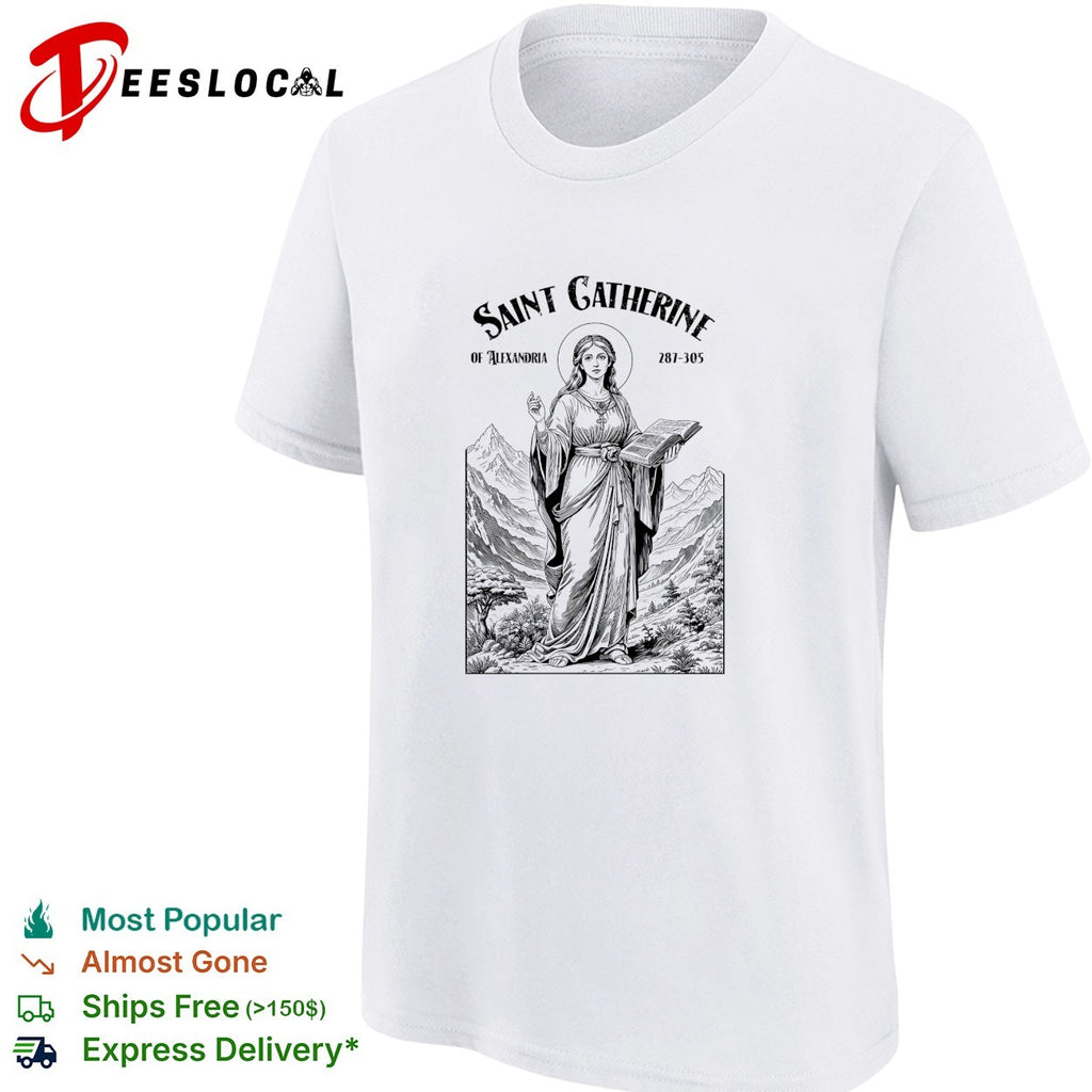 Saint Catherine of Alexandria holding book religious shirt