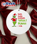 Santa Grinch Rock Paper Scissors Throat Punch I Win Christmas Ornament