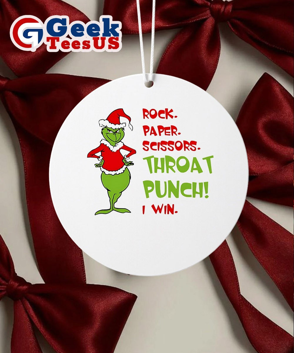 Santa Grinch Rock Paper Scissors Throat Punch I Win Christmas Ornament