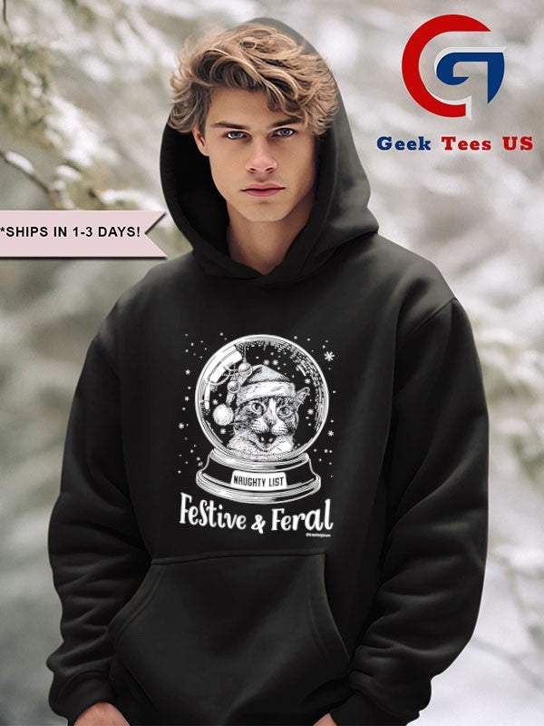 Santa hat Cat Snow Globe Festive and Feral shirt