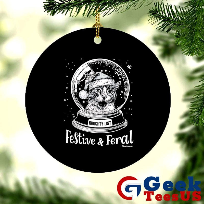 Santa hat Cat Snow Globe Festive and Feral shirt
