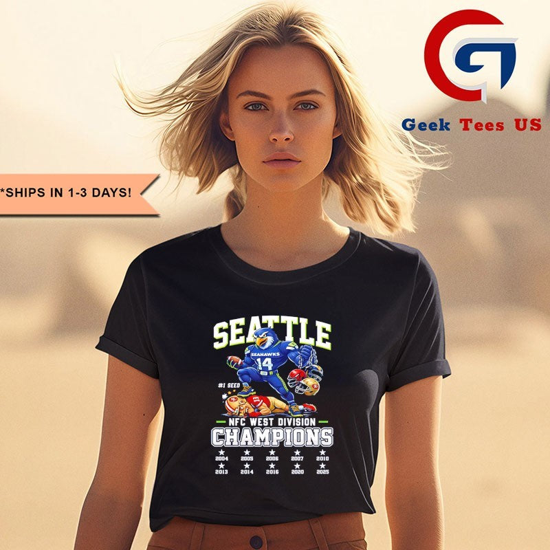 Seahawks 1 Seed NFC West Division Champions 2025 mascot T-shirt