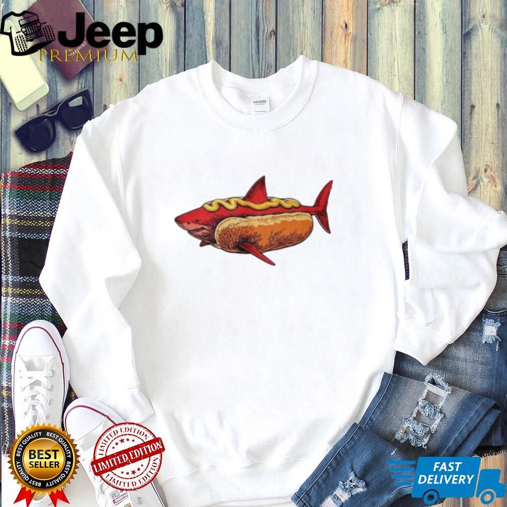 Shark Hot Dog Mustard Food Mashup Humor Graphic shirt