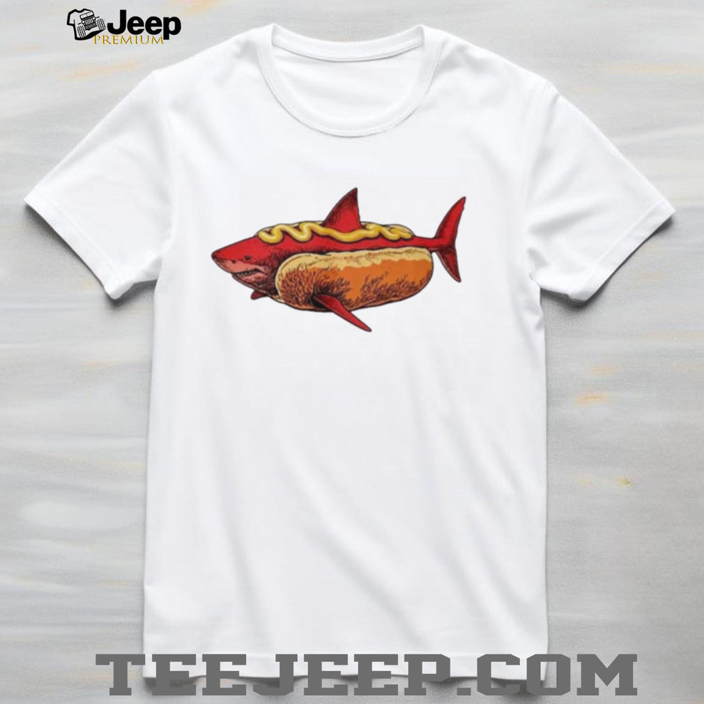Shark Hot Dog Mustard Food Mashup Humor Graphic shirt