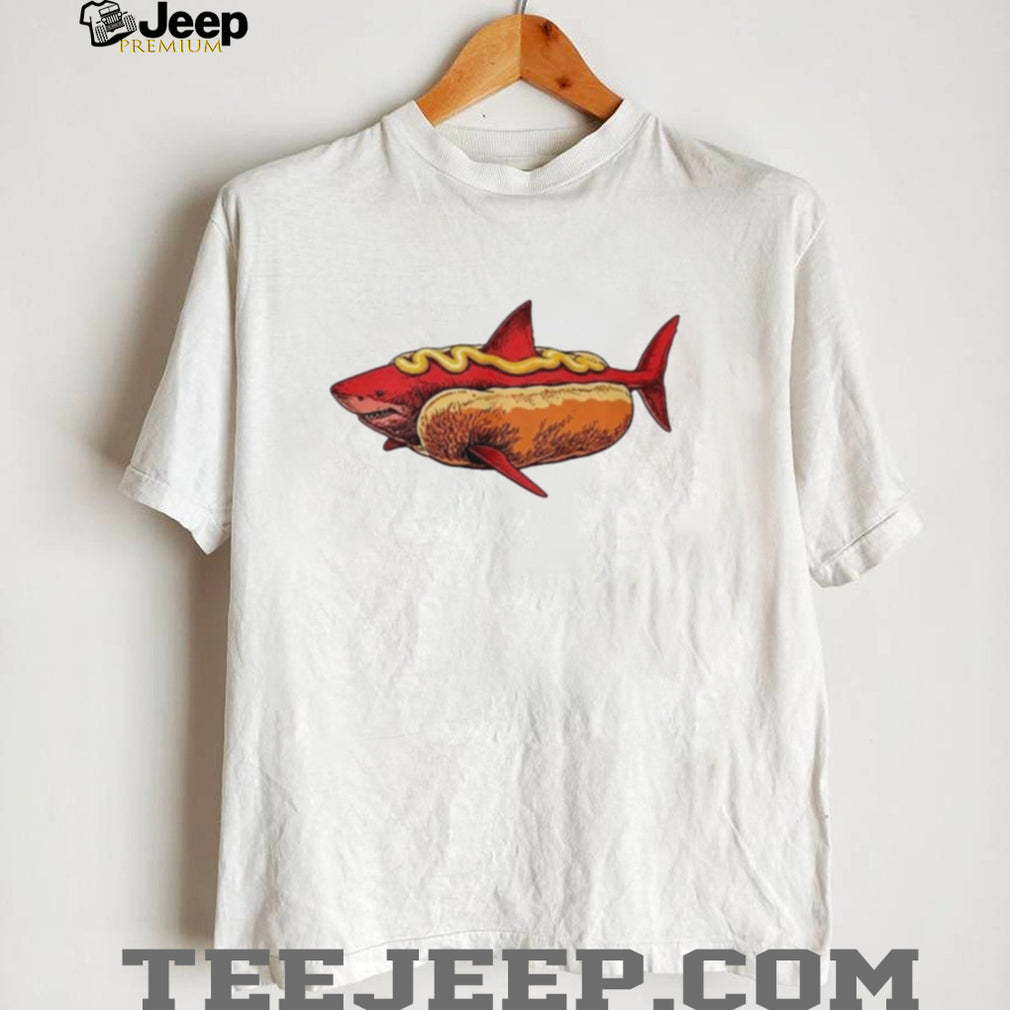 Shark Hot Dog Mustard Food Mashup Humor Graphic shirt
