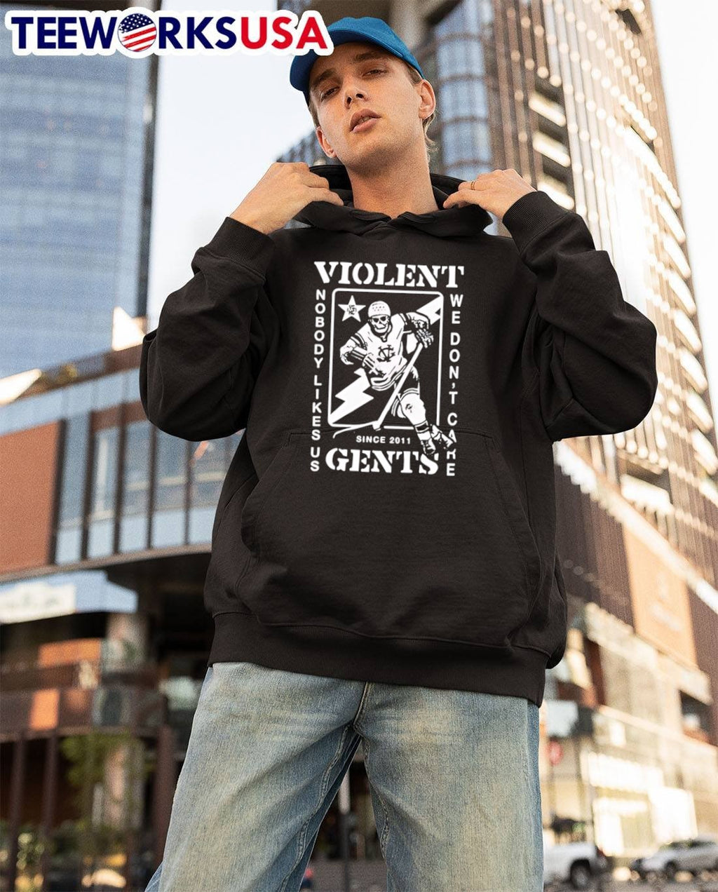 Since 2011 Violent Gents Skeleton Hockey Player Nobody Likes Us We Dont Care T-Shirt