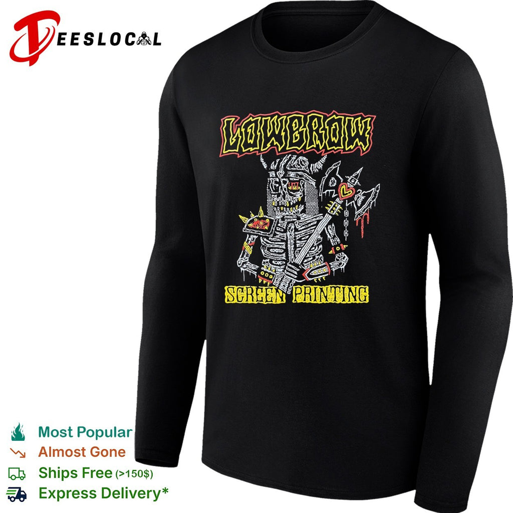 Skeleton holding axe lowbrow screen printing shirt