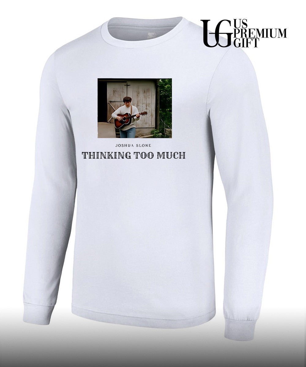 Slone playing guitar thinking too much shirt