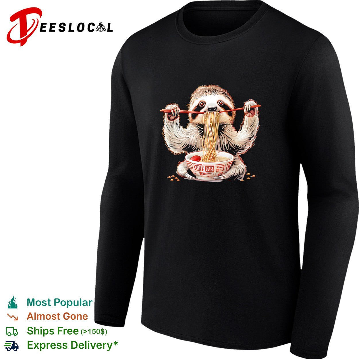 Sloth eating ramen noodles shirt