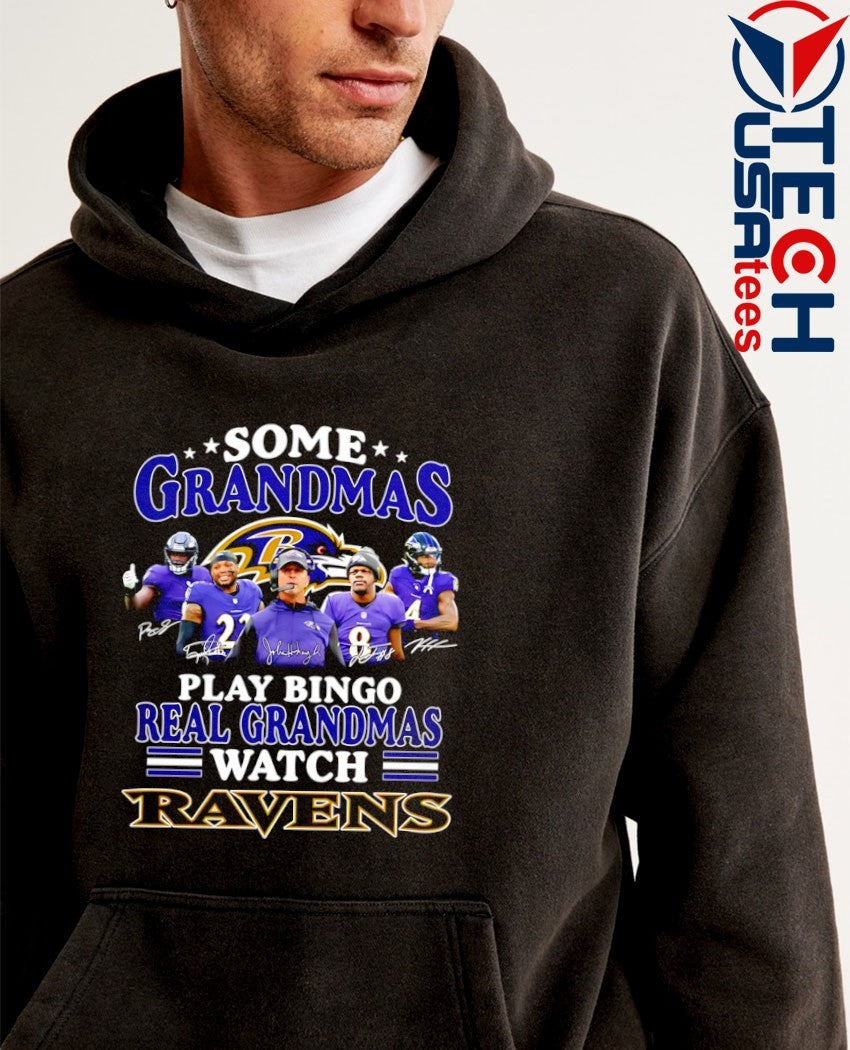 Some grandmas play bingo real grandmas watch Baltimore Ravens signatures shirt