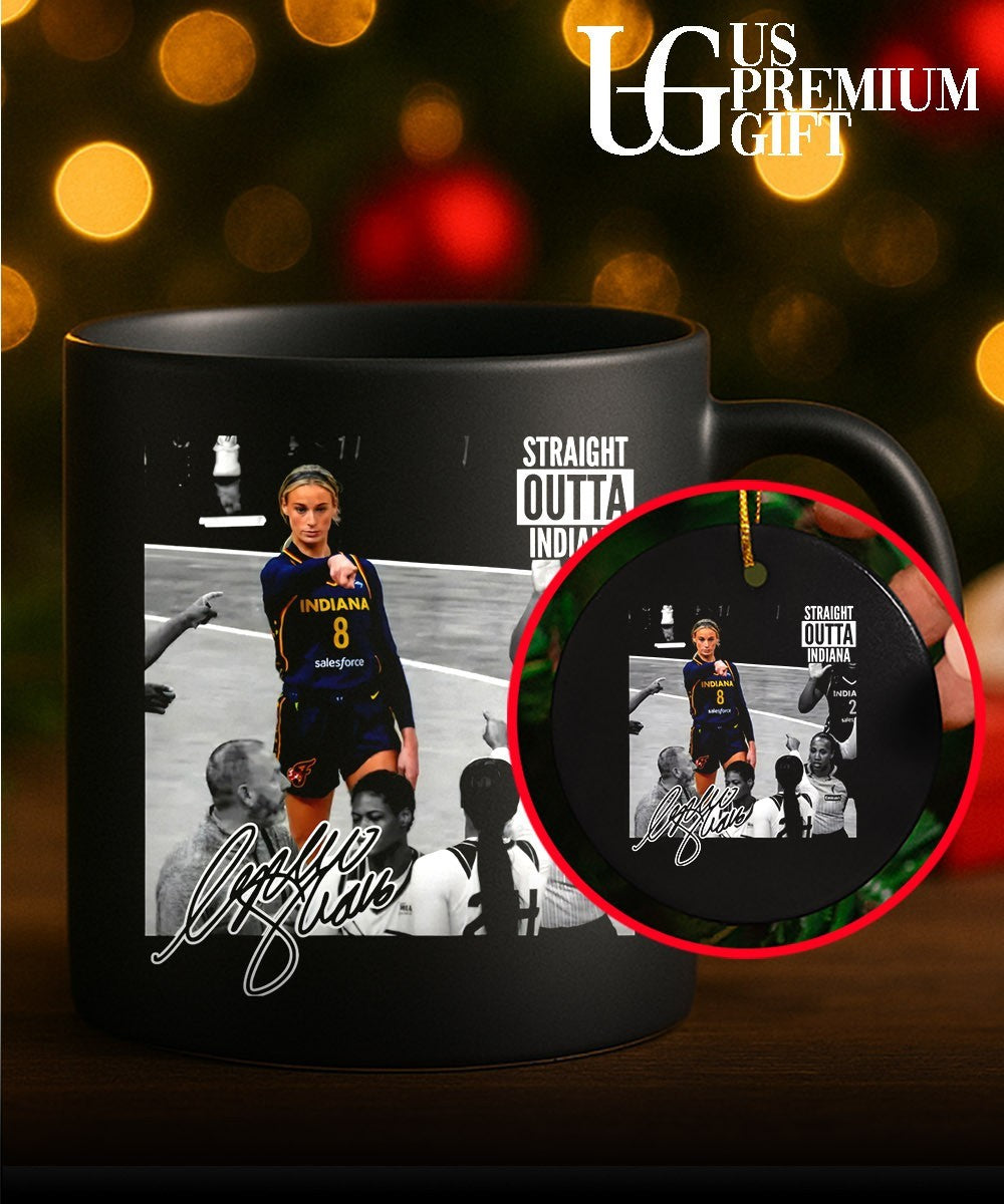 Sophie Cunningham Indiana Fever Straight Outta Indiana pointing meme signature shirt
