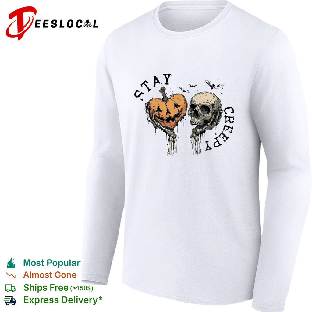 Stay creepy pumpkin skull shirt