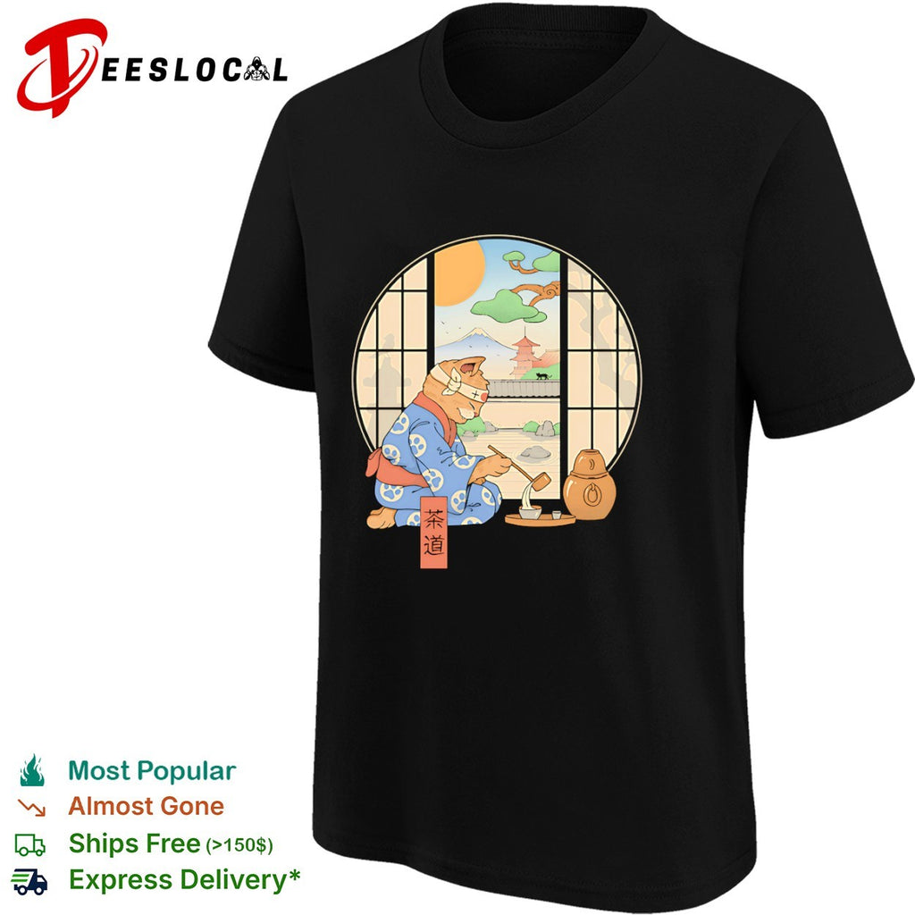 Tea Cat Ceremony a ukiyo-e style shirt