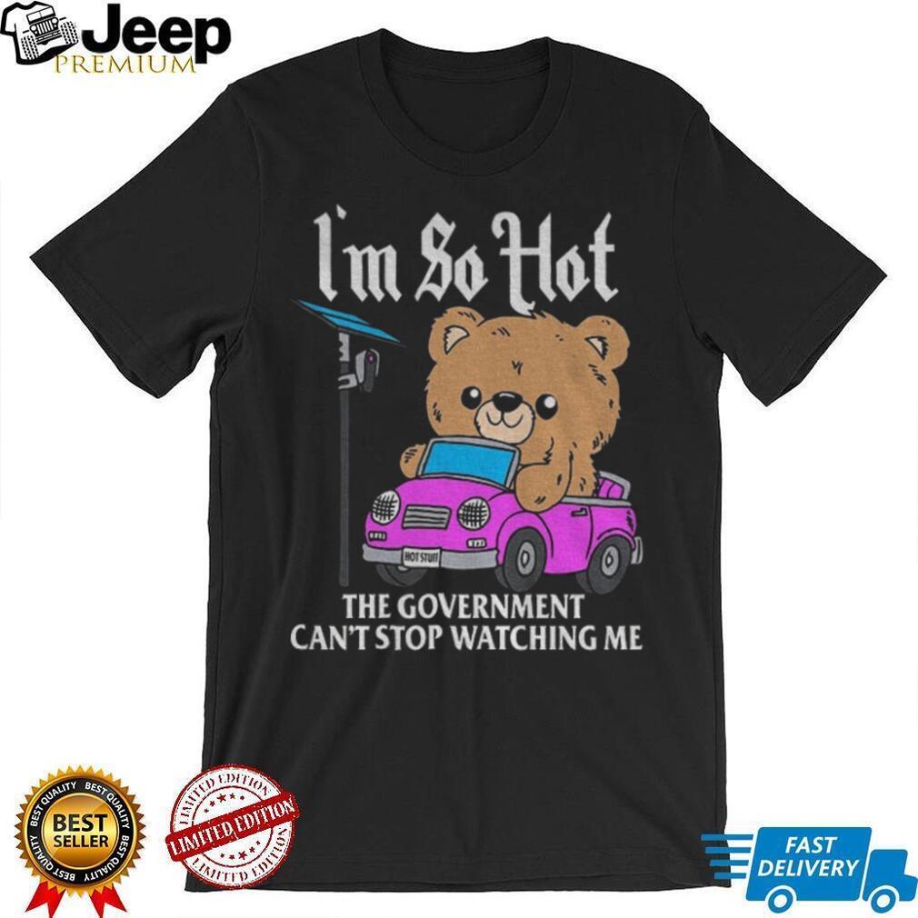 Teddy bear driving pink car with camera sign I’m so hot the government can’t flock camera shirt