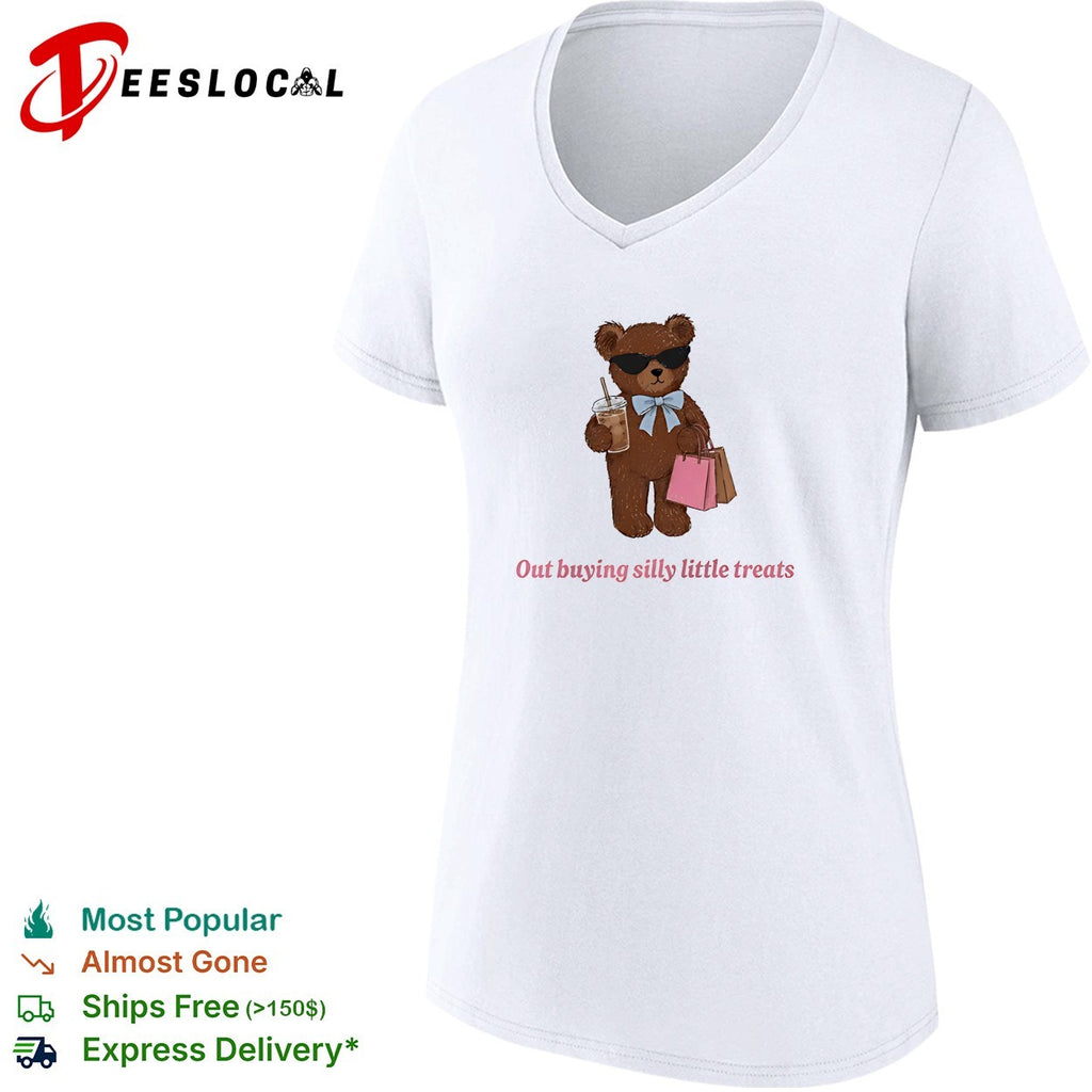 Teddy bear holding coffee out buying silly little treats shirt