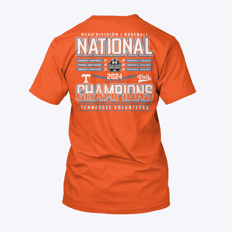 Tennessee Volunteers Blue 84 2024 Baseball College World Series Champions Schedule T Shirt