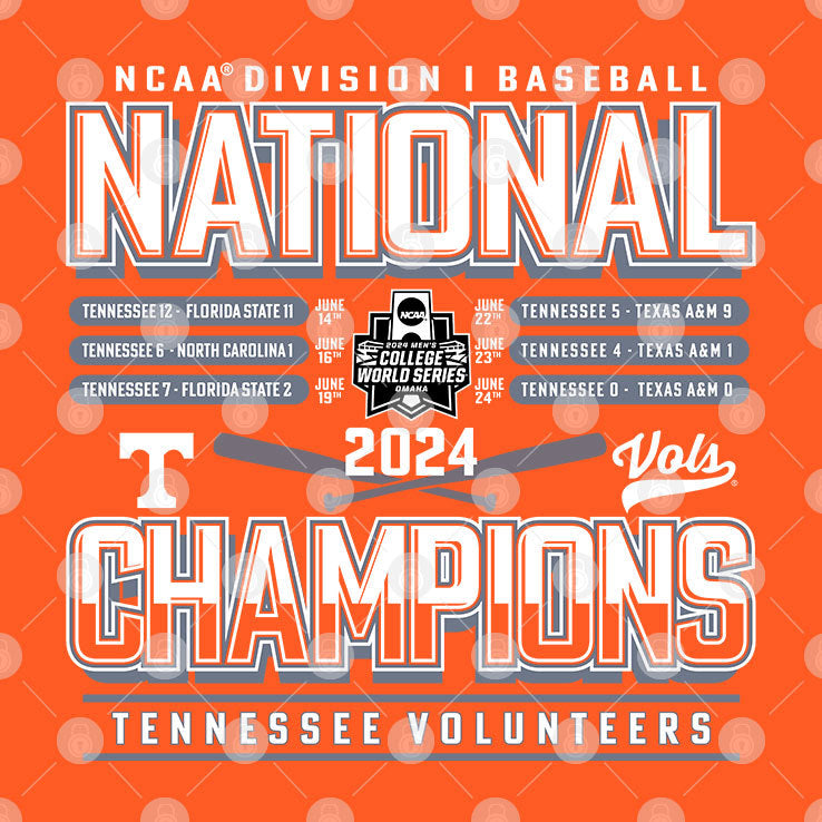 Tennessee Volunteers Blue 84 2024 Baseball College World Series Champions Schedule T Shirt