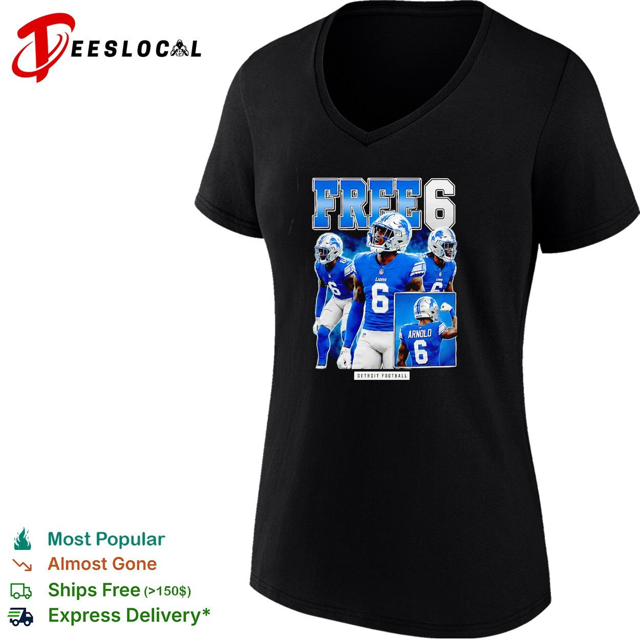 Terrion Arnold Detroit Lions number 6 free 6 football shirt