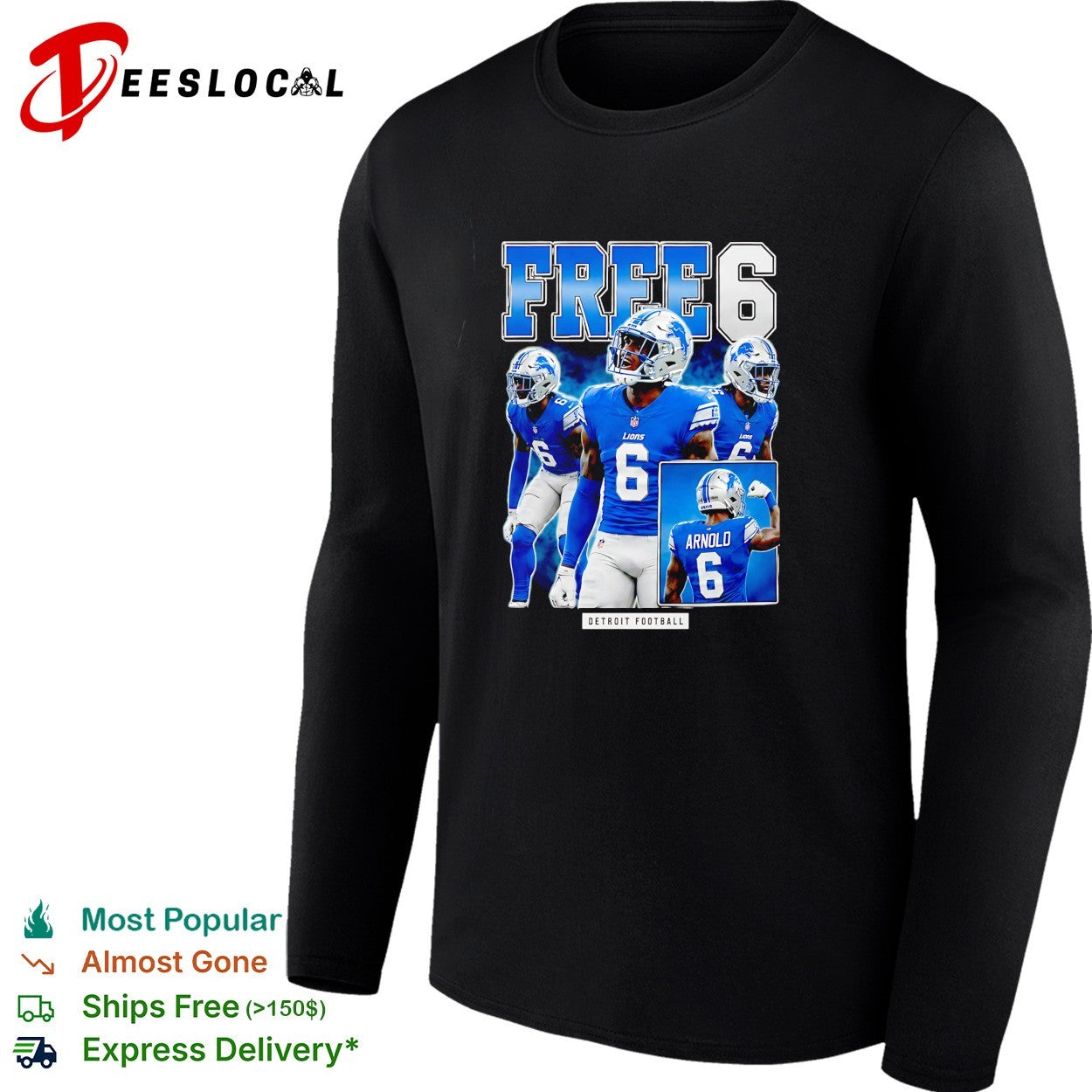 Terrion Arnold Detroit Lions number 6 free 6 football shirt
