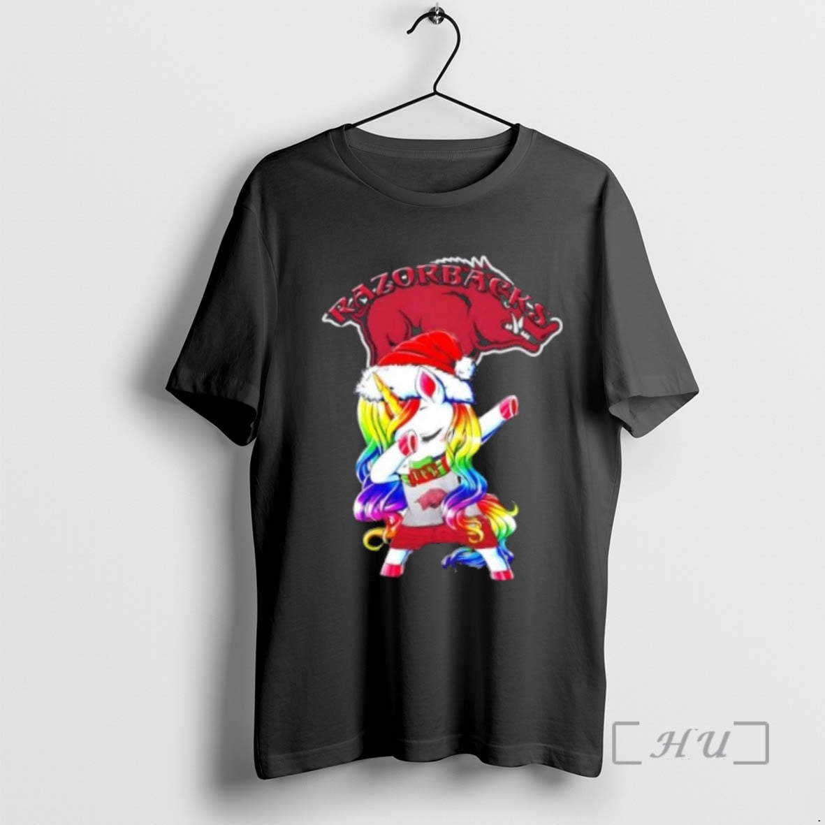 Trending Arkansas Razorbacks Football X Unicorn Santa Hat Dabbing Merry Christmas Premium T Shirt Sweater