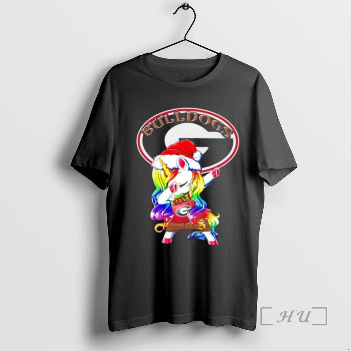 Trending Georgia Bulldogs Football X Unicorn Santa Hat Dabbing Merry Christmas Premium T Shirt Sweater
