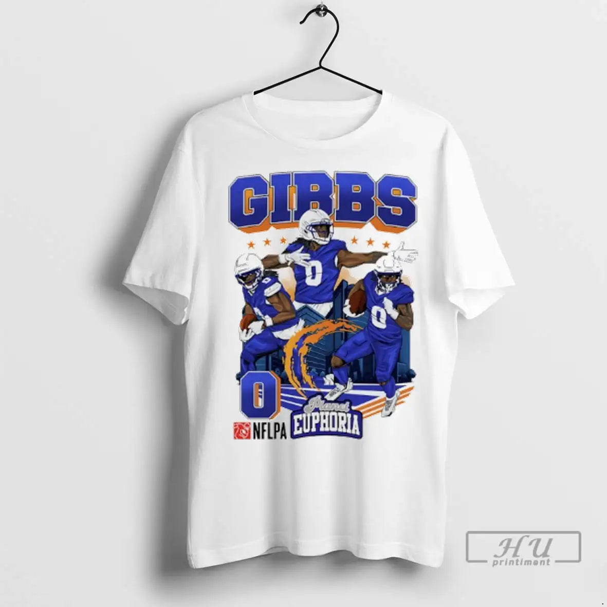 Trending Jahmyr Gibbs 0 Detroit Lions Player Collage City Skyline T Shirt