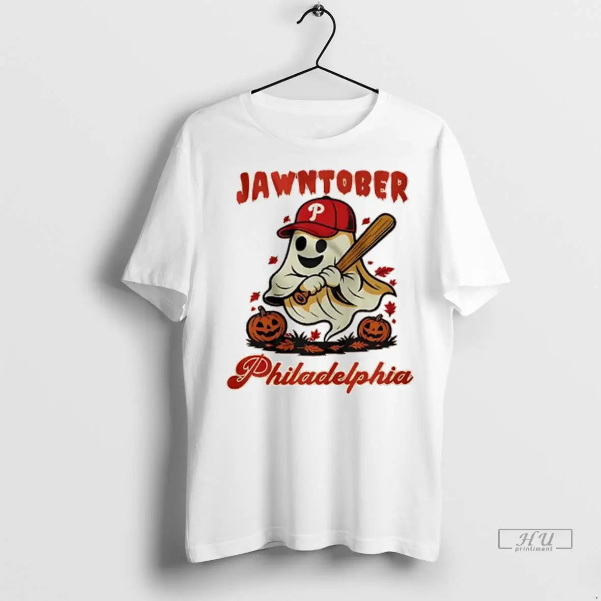 Trending Philadelphia Phillies Red October Jawntober Halloween Ghost Ladies T Shirt