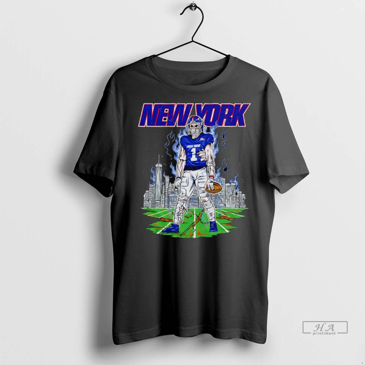 Trendy New York Undead Football Player Skull Skyline Zombie American Shirt Sweater