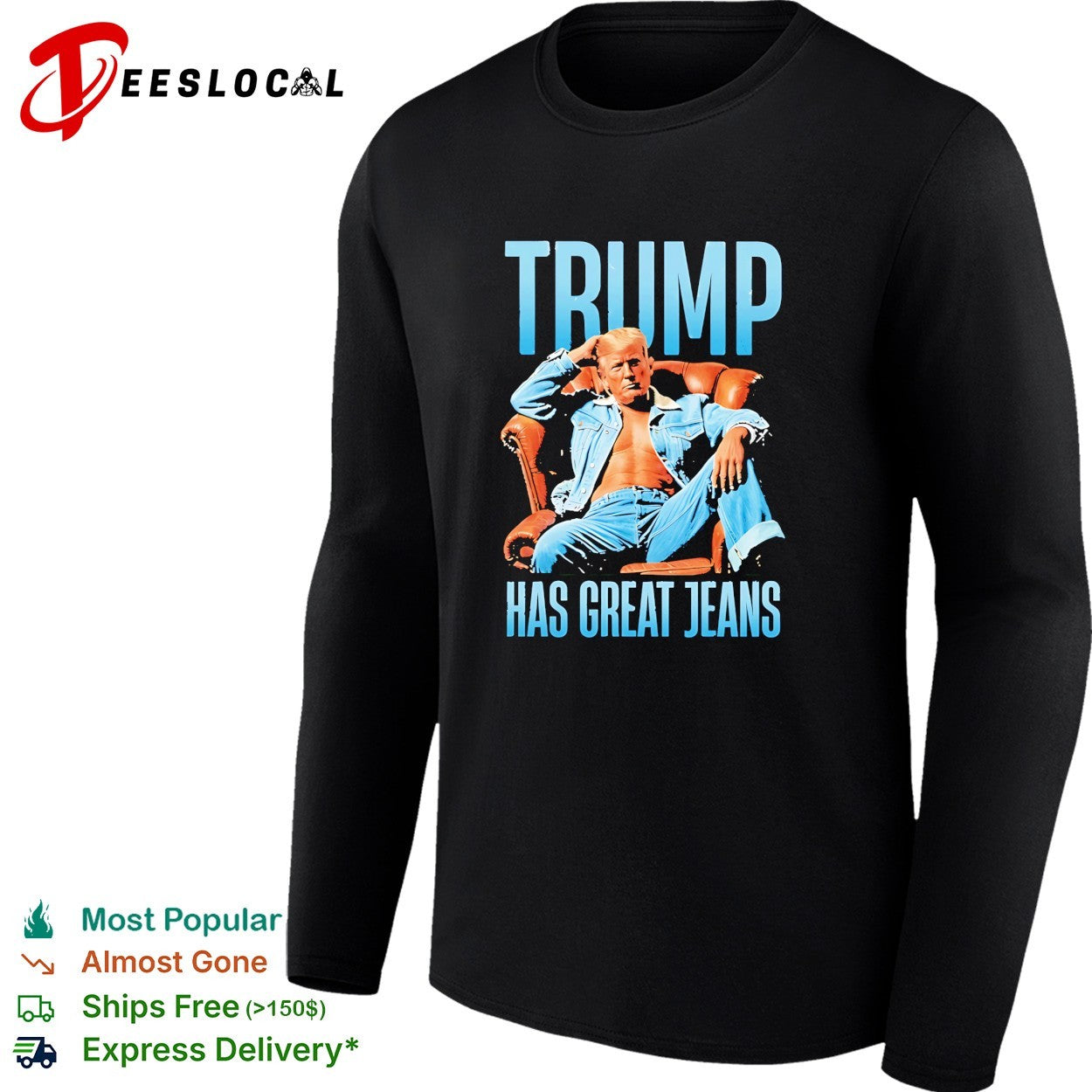 Trump sitting on sofa has great jeans shirt