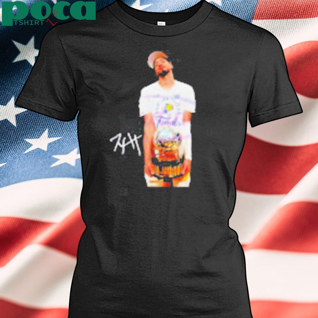 Tyrese Haliburton holding trophy Indiana Pacers 2025 NBA Finals signature shirt
