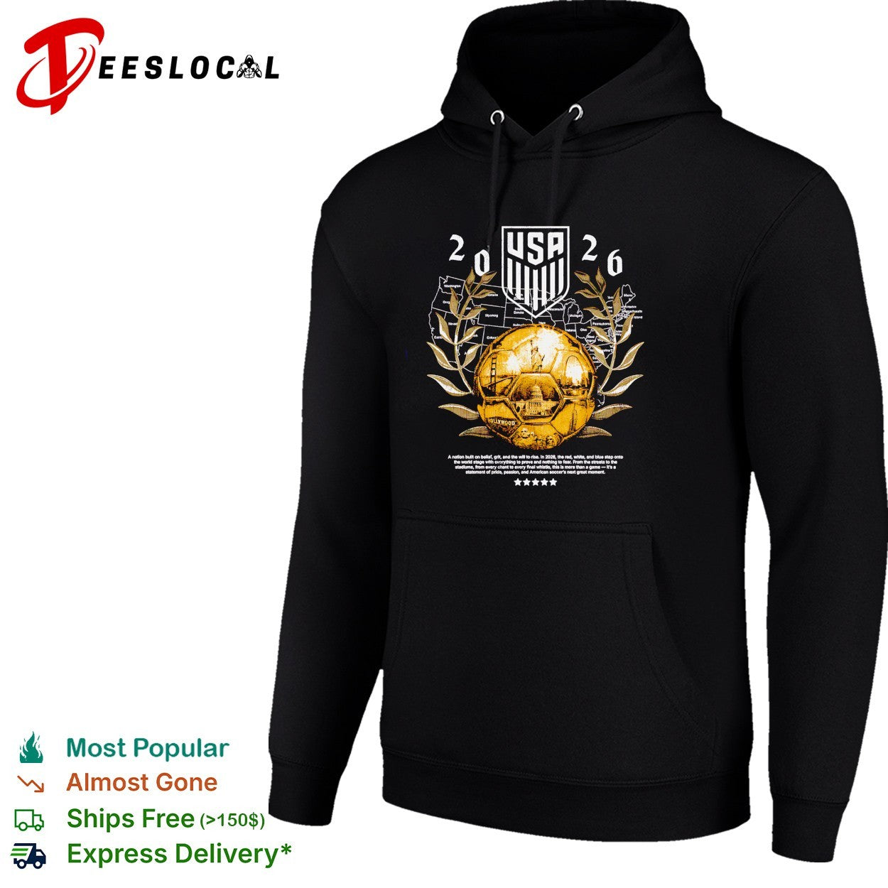 USA soccer 2026 gold emblem shirt