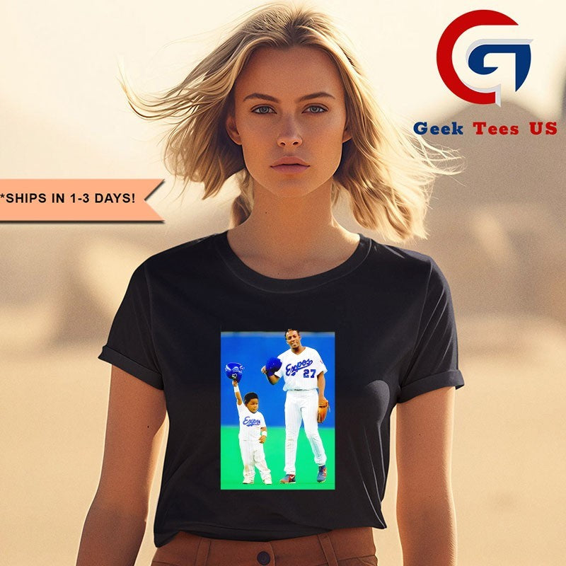 Vladimir Guerrero Sr with his son Vladimir Guerrero Jr Toronto Blue Jays baseball shirt
