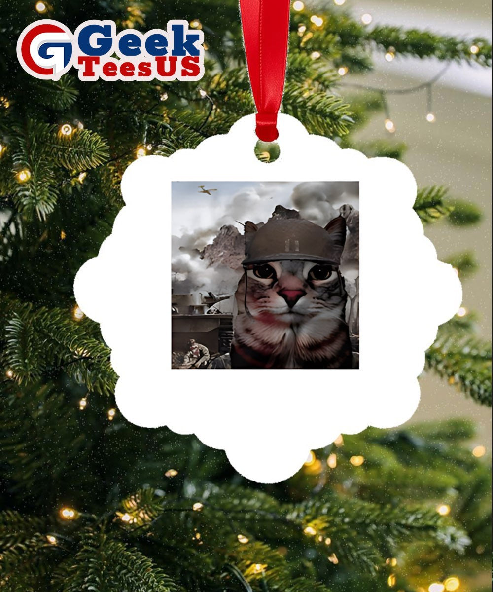 War cat funny meme Ornament