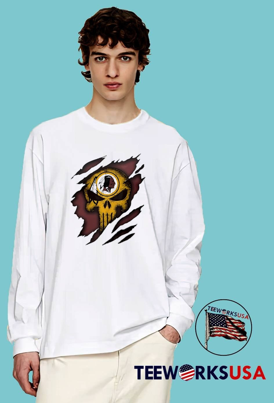 Washington Redskins Skull Ripped Effect T-Shirt